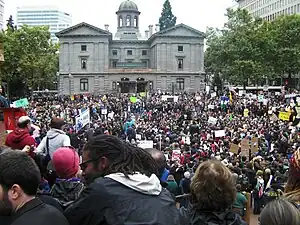 Occupy Portland protesters at Pioneer Courthouse Square in Portland, Oregon, October 6, 2011