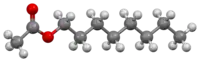 Ball-and-stick model of the octyl acetate molecule