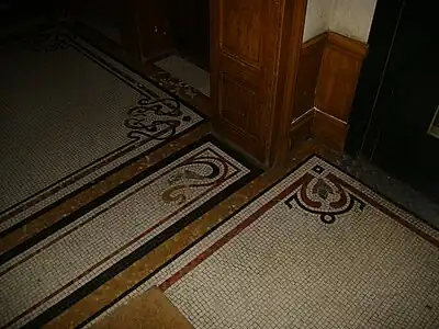 Mosaic floors in Quai Duguay-Trouin no. 30, Rennes, France, designed by Emmanuel Le Ray (c. 1910)
