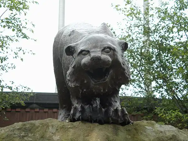 The Ohio Bobcat statue at Peden Stadium