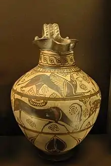 An oinochoe of the Wild Goat style. Camiros, Rhodes, c. 625 BCE (Louvre)