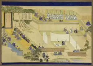 Painting of Ōishi Yoshio committing seppuku