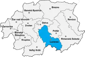 Location of Lučenec District in the Banská Bystrica Region