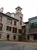 Olana State Historic Site, main building. The inner courtyard of an ornate stone mansion showing Persian influences mixed with European and American.