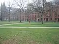 Battell Chapel (1874–76), Farnham Hall (1868-70), and Lawrance Hall (1886), Yale University, New Haven, Connecticut.