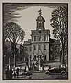 Linocut of the church created by Stanley Scott in 1939 for the Works Progress Administration