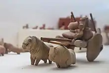 Image 35Clay and wood model of a bull cart carrying farm produce in large pots, Mohenjo-daro. The site was abandoned in the 19th century BC. (from History of agriculture)