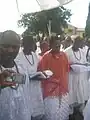 HRM Folagbade stepping out of the Palace to pay homage to Queen Oronsen during the 2013 Igogo festival