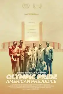 promotional poster for the film showing most of the athletes from the event in front of one of the olympic stadiumg