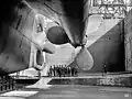 The Olympic's rudder photographed in dry dock by Welch, 1911