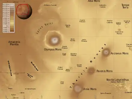 Olympus Mons Region showing several large volcanoes