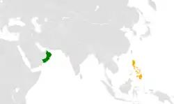 Map indicating locations of Oman
 and Philippines