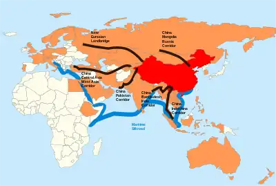 Map of Asia, showing the OBOR initiative