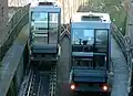 Two the funicular cars as they each reach the passing loop