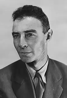 Image 33Robert Oppenheimer, principal leader of the Manhattan Project, often referred to as the "father of the atomic bomb". (from Nuclear weapon)