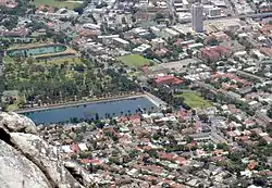 Oranjezicht From the summit of Table Mountain, with Molteno Dam in the foreground