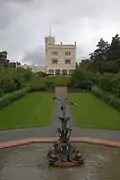 Oscarshall Castle, front with garden and fountain