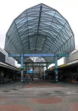 The central section of Fish Canopy, a functional sculpture in the Ōtara Town Centre