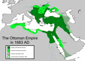 Image 45The Ottoman Empire in 1683, at the start of the Great Turkish War (1683–1699) (from History of Turkey)