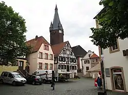 Town square with the Old Tower in the background