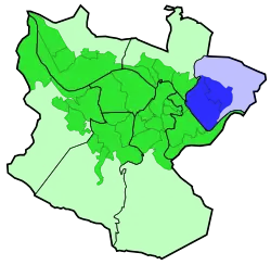 Otxarkoaga-Txurdinaga district is highlighted in blue in this map of the districts of Bilbao.