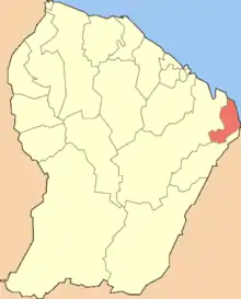 Location of the commune (in red) within French Guiana