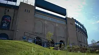 Image 10David Booth Kansas Memorial Stadium is the oldest football stadium west of the Mississippi River, and one of the oldest standing football stadiums in the country. Built in 1921, it is home to the Kansas Jayhawks football team. (from Kansas)