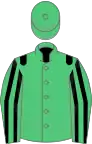 Emerald green, black epaulets, black and emerald green striped sleeves