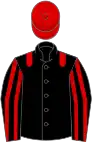 Black, red epaulets, striped sleeves, red cap