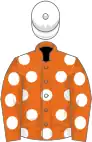 Orange, white spots, white cap