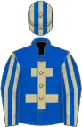 Royal blue, beige cross of lorraine, striped sleeves and cap