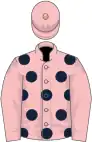 Pink, dark blue spots, pink sleeves, pink cap