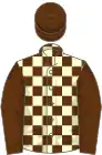 Brown and cream check, brown sleeves and cap