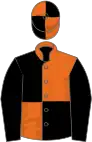 Orange and black quartered, black sleeves, quartered cap