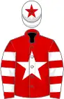 Red, white star, hooped sleeves, white cap, red star