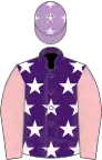 Purple, white stars, pink sleeves, mauve cap, white stars