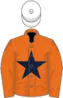 Orange, dark blue star, white cap