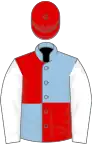 Light blue and red (quartered), white sleeves, red cap