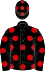 BLACK, red spots, black cap, red spots