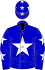 Blue, white star, white stars on sleeves and cap