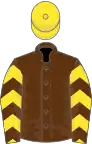 Brown, yellow chevrons on sleeves, yellow cap