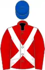 Red, white cross-belts, royal blue cap