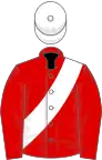 Red, white sash, white cap