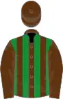 Brown and green stripes, brown sleeves and cap