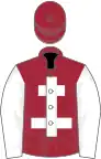 Maroon, white cross of lorraine and sleeves