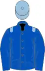 Royal blue, light blue epaulets, light blue cap