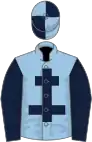 Light blue, dark blue cross of lorraine and sleeves, quartered cap