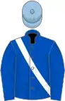 Royal Blue, Light Blue cap, white sash