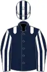 Dark blue, white epaulettes, striped sleeves and cap