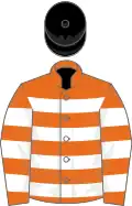 Orange and white hoops, black cap